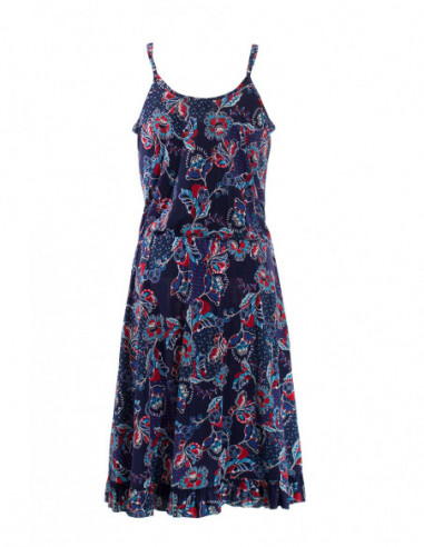 Robe d'été à volants imprimé bohème fleuri bleu marine