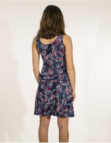 Robe courte cache coeur bohème fleurie bleu marine