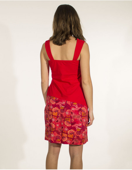 Robe en coton tissu ethnique coloré et uni rouge