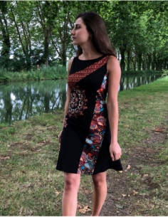 Robe courte basique originale ethnique noire pour femme