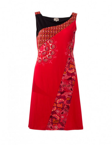 Robe originale sans manches motifs ethniques rouges