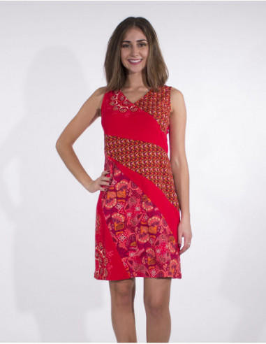 Robe courte trapèze patchwork rouge