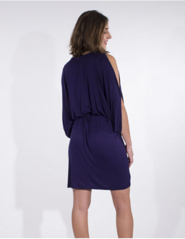 Robe élégante féminine manches chauves-souris fendues bleu marine