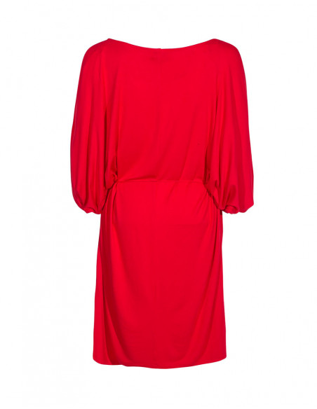 Robe élégante féminine manches chauves-souris fendues  rouge