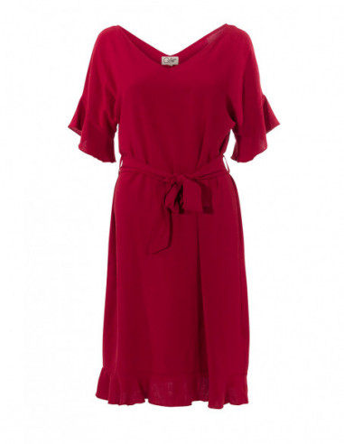 Robe élégante en lin avec ceinture rouge
