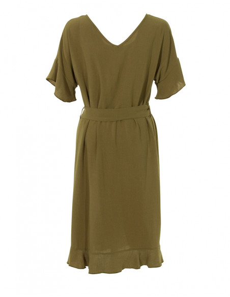 Robe classique et élégante en lin et viscose kaki dos