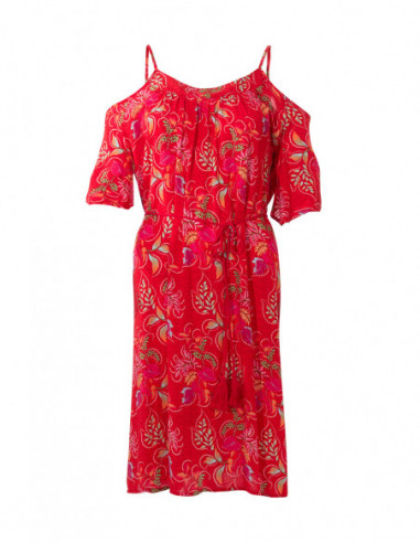 Shoulderless dress with flower motifs