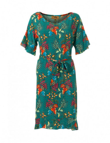 Robe fleurie ceinturée manches courtes
