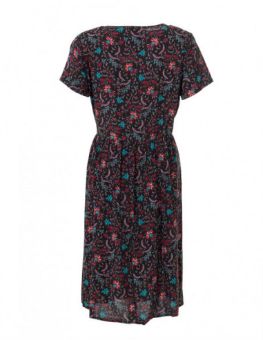Robe d'été bohème à manches courtes avec petites fleurs noires