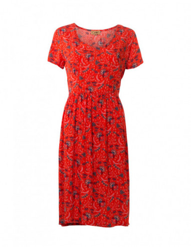 Robe mi-longue à manches courtes pour l'été avec imprimé féminin fleuri rouge