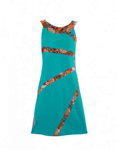 Robe courte baba cool unie en coton avec bandes imprimées