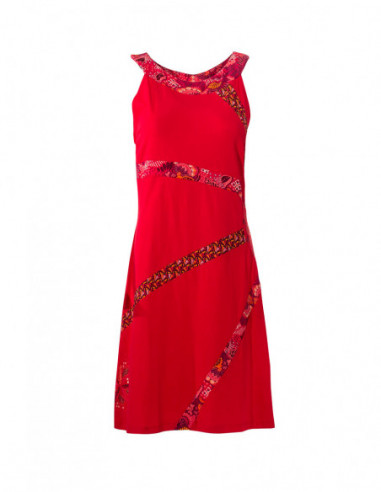 Robe courte baba cool unie rouge en coton avec bandes imprimées