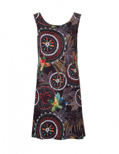 Robe courte sans manches motifs mandalas noire