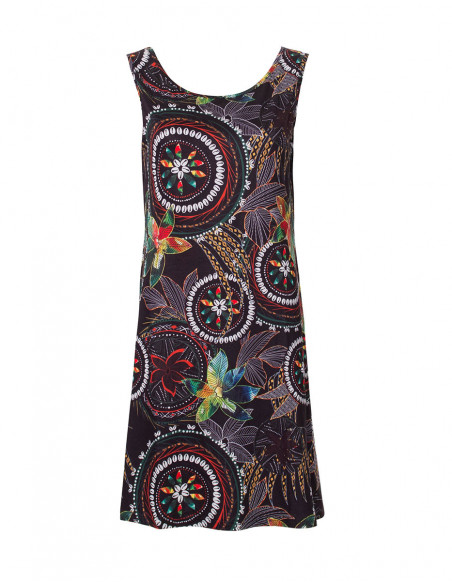 Robe courte sans manches motifs mandalas noire