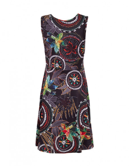 Robe ethnique courte taille haute noire dos