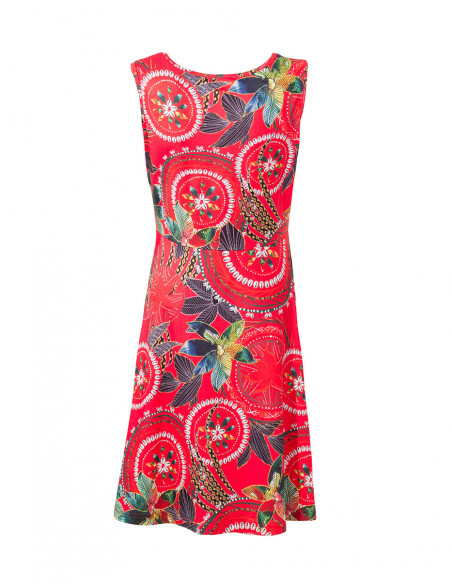 Robe ethnique courte taille haute rouge dos