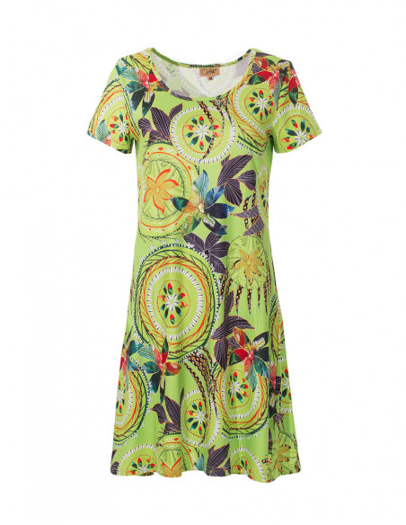 Robe ethnique manches courtes motifs mandalas anis