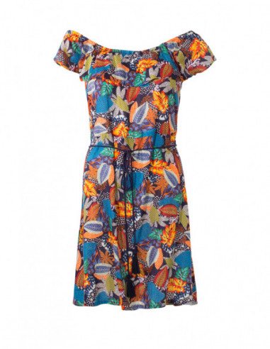 Robe courte d'été fleurie ceinture à la taille épaules dénudées