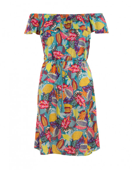 Colourful dress with bare shoulders