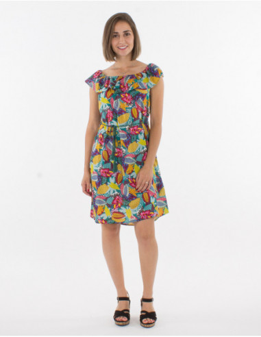 Colourful dress with bare shoulders