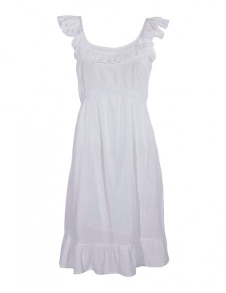 White bohemian dress with flounces
