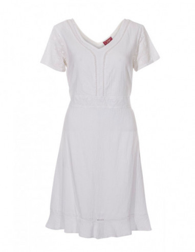 Robe blanche boho chic à manches courtes et noeud dans le dos