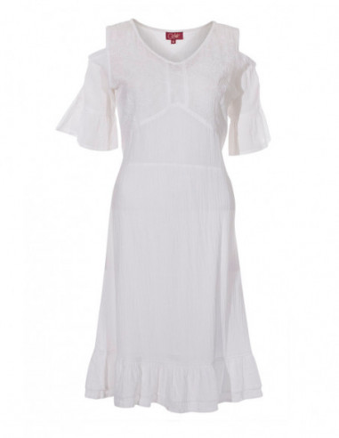 Small bohemian white dress, bare shoulde