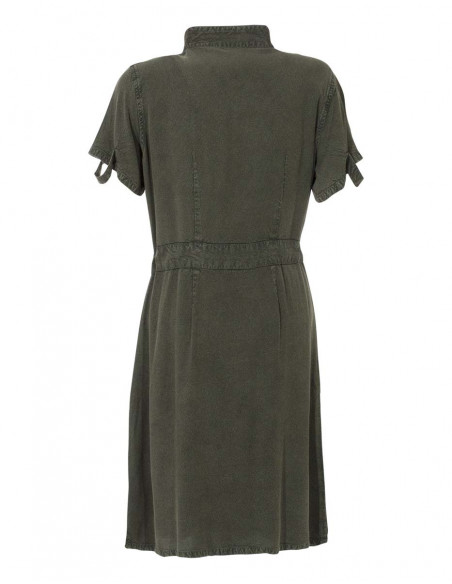 Robe courte boutonnée à l'avant avec liens à nouer sur la taille en stone wash noir