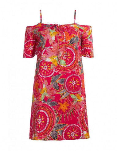Robe ethnique épaules dénudées rouge