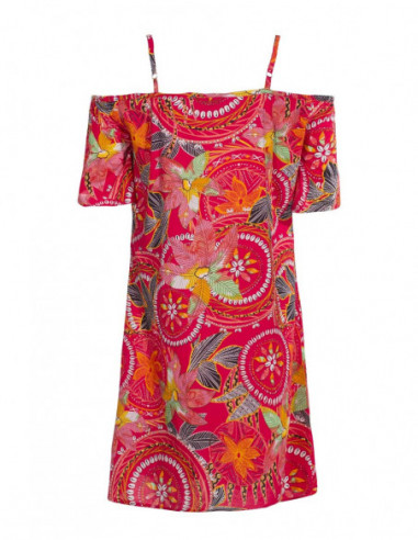 Robe ethnique épaules dénudées rouge dos