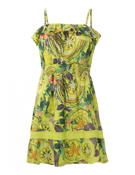 Colourful summer dress with flounce