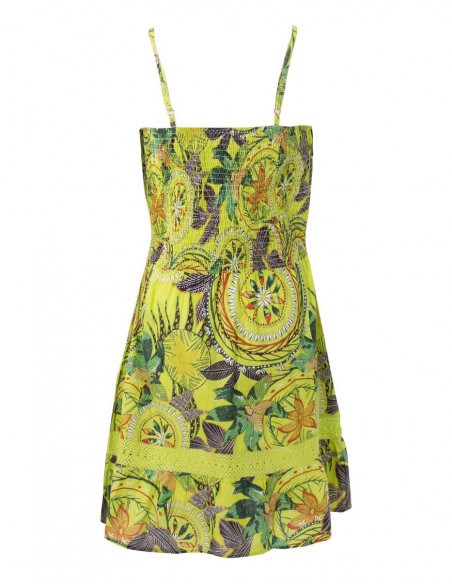 Colourful summer dress with flounce