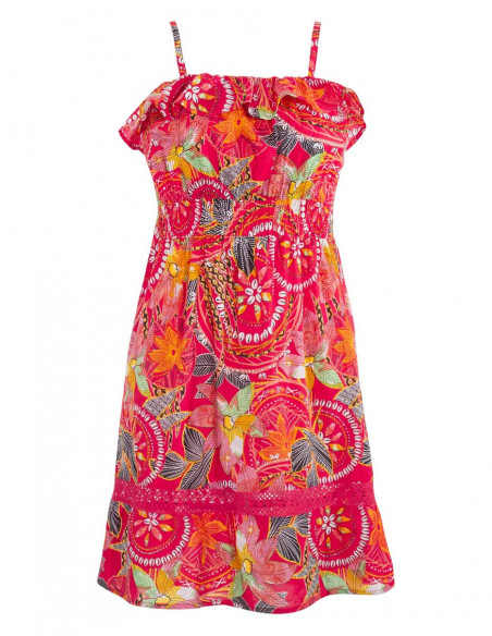 Colourful summer dress with flounce