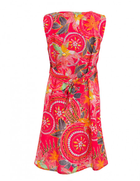 Robe courte d'été baba cool pour femme avec rosaces rouge