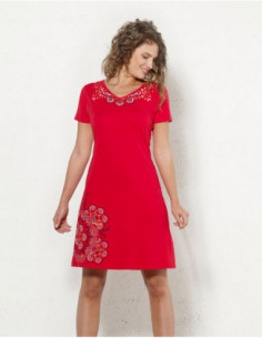 Robe courte basique d'été en coton pour femme unie avec motifs fleuris