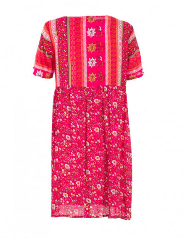 Robe courte féminine à manches courtes et imprimé petites fleurs rose fuchsia