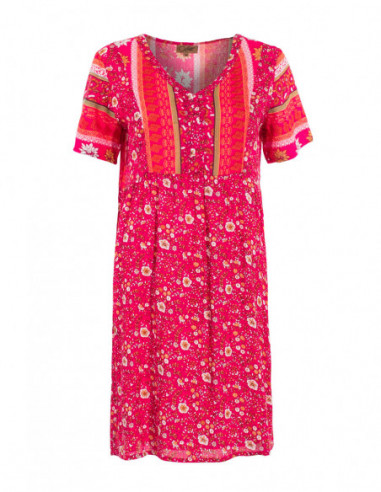 Robe courte femme coupe droite et imprimé fleurettes rose fuchsia