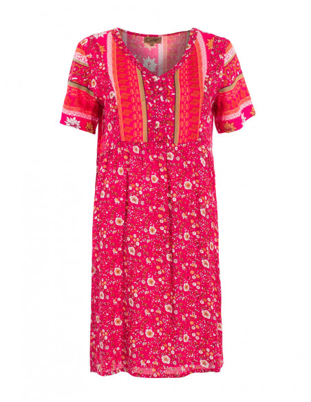 Loose dress with flower motifs