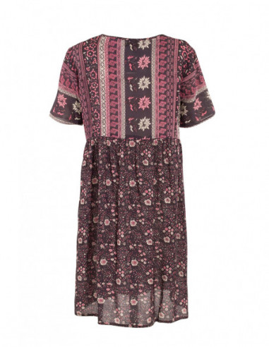 Robe courte femme coupe droite et imprimé fleurettes noires