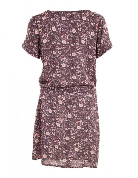 Robe courte basique de l'été à manches courtes et imprimé boho chic fleuri noir