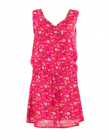 Robe courte sans manches d'été pour femme imprimé petites fleurs fuchsia