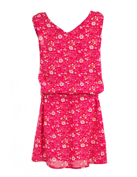 Robe droite d'été pour femme motifs fleurettes rose fuchsia