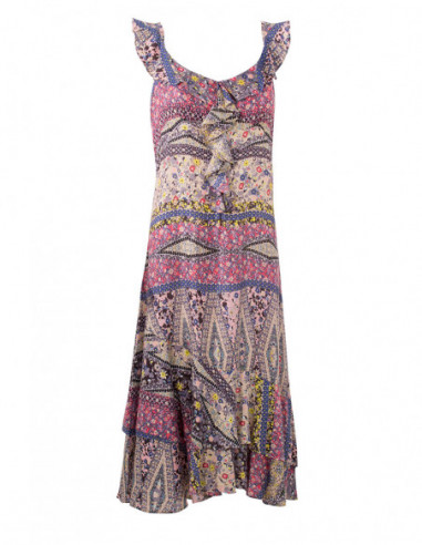 Grey and pink bohemian dress with flounc