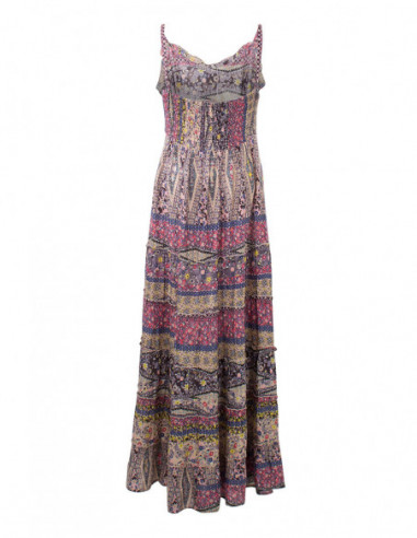 Robe bohème  longue au motif original fines bretelles dos