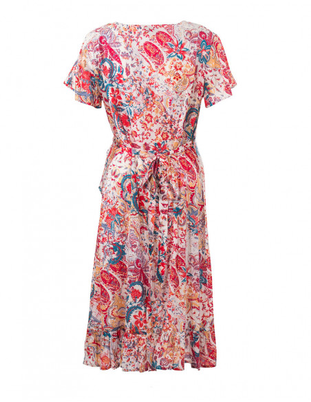 Robe portefeuille romantique fleurie manches courtes dos