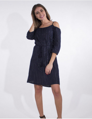 Robe courte en coton manches 3/4 et épaules dénudées ultra féminine
