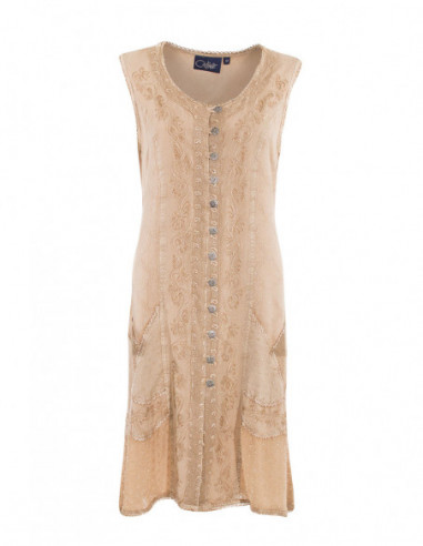 Robe chemise féminine en stone wash écru avec broderies