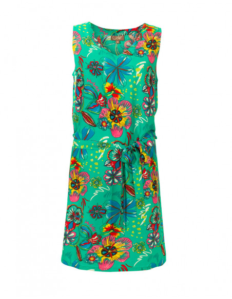 Robe courte et droite à imprimé de fleurs colorées menthe