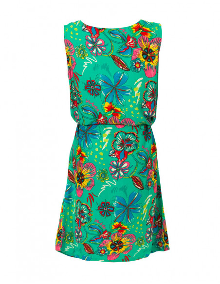Robe courte fleurie avec ceinture à nouer menthe