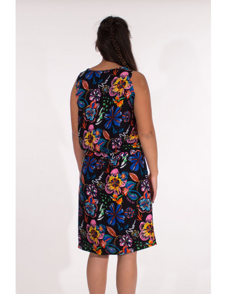 Robe courte fleurie avec ceinture à nouer noire
